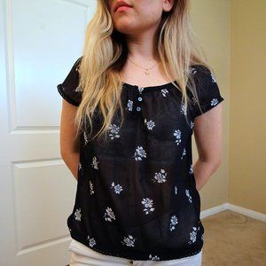 A&F Sheer Top With Floral Print